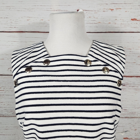 TOMMY HILFIGER Sleeveless Striped Nautical Sheath Dress Navy And White Size 8 - Picture 4 of 9